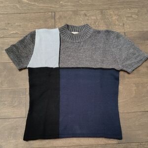 Women's Color Block Crewneck Sweater - Gray, Black, Navy
